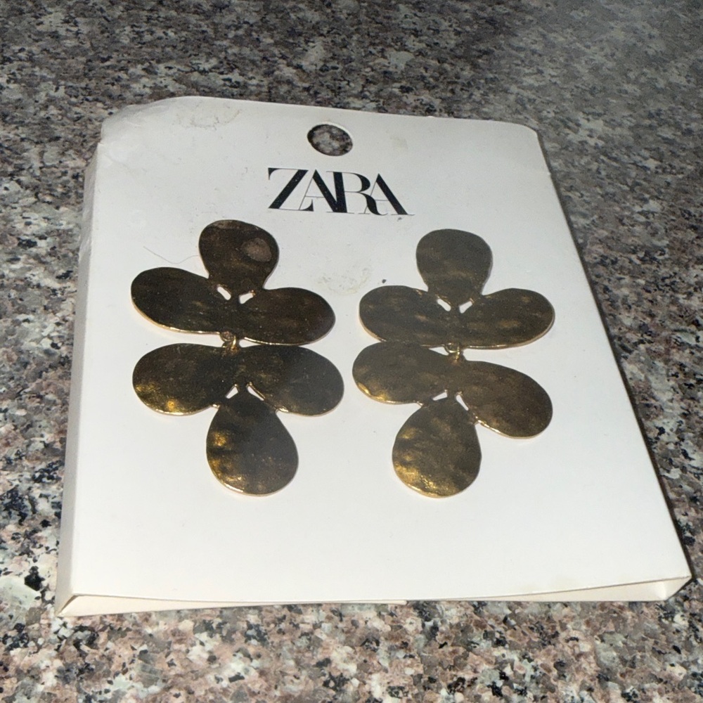 Zara Metallic Gold Floral Statement Earrings